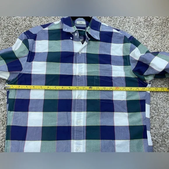 J. Crew Plaid Blue Green White Long Sleeve Button Down Shirt Casual Men’s Medium - Picture 5 of 14